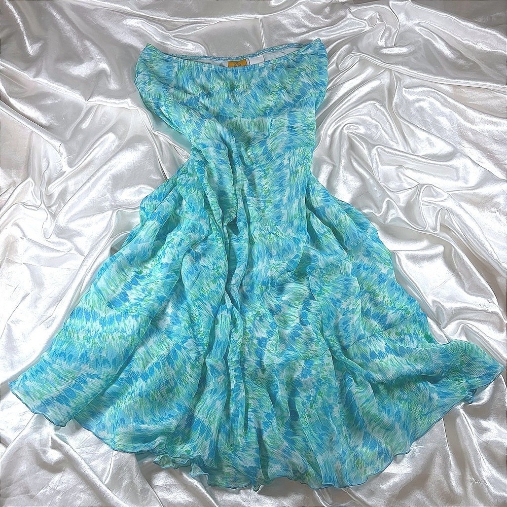 y2k Ruby Rd maxi skirt Blue Excellent Tiered Ruffle Watercolor Chiffon 10